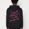YOURTURN Embroidered Text Hoodie Unisex - Hoodie - Black