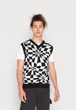 YOURTURN Distorted Check Vest Unisex - Trui - Black/White