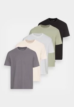 YOURTURN Unisex 5 Pack - T-Shirt Basic - Dark Grey/White/Beige -Yourturn ad4b65fc9a1a4ee292e39d99f7fd81fb